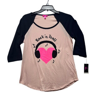 Betsey Johnson XOXO Trolls Embellished Concert T-Shirt Pink Size L